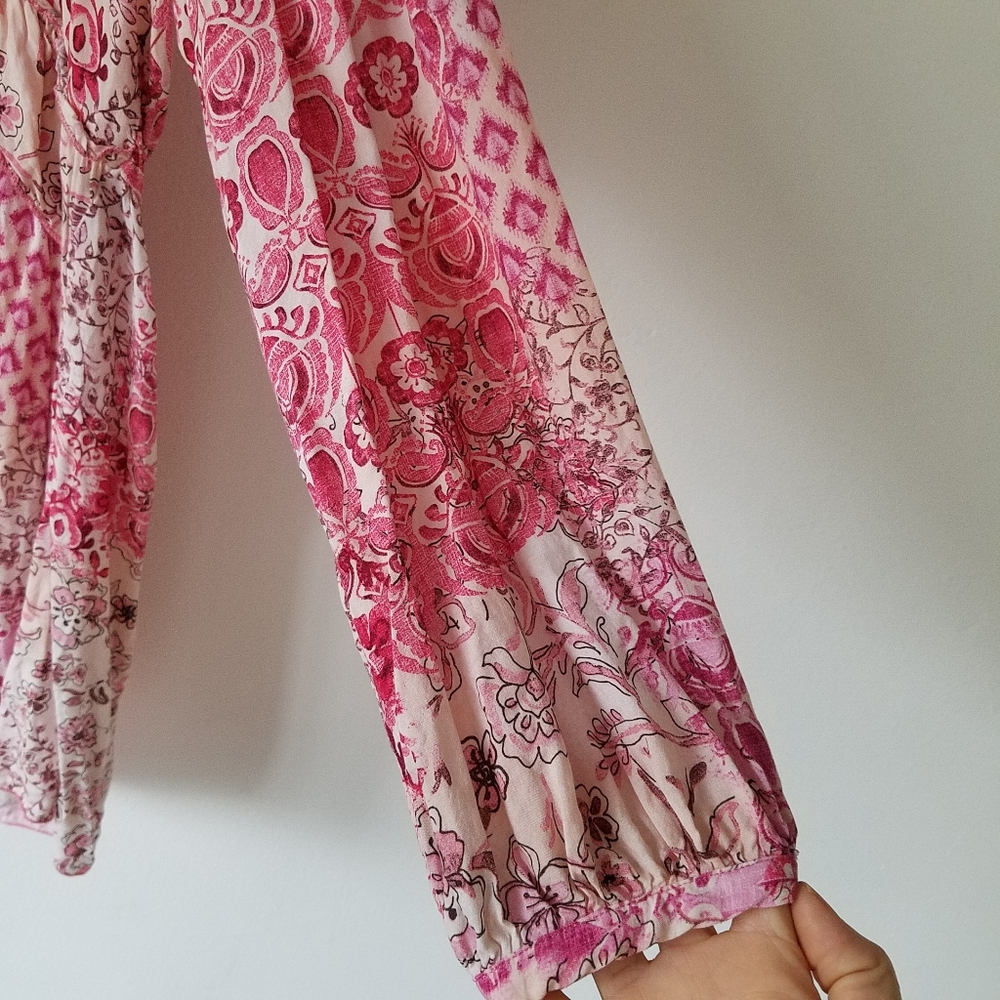 Zara Pink Floral V- Neck Tassel Boho Oversize Tunic Mini Dress Size Medium - Picture 6 of 13